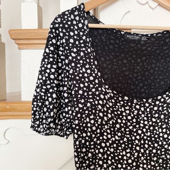 Nasty Gal Black White Jersey Abstract Spot Short Sleeve Jumpsuit Size 10 - Picture 3 of 9